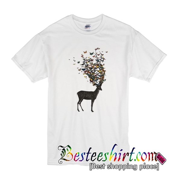 Deer And Butterfly Tshirt