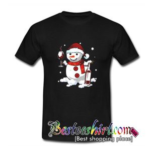 Merry Christmas Wine Snowman Cheer T Shirt