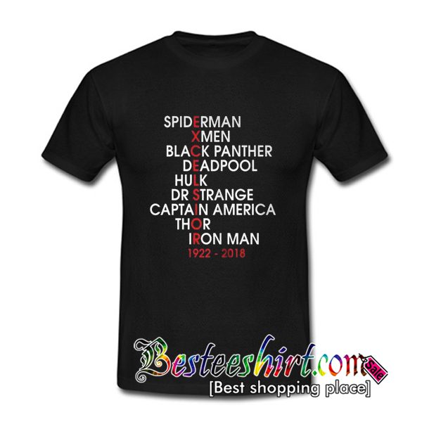 Stan Lee Excelsior Marvel Movie Names T Shirt