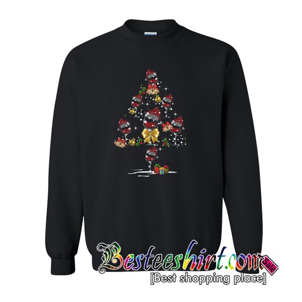 Wine santa hat Christmas Tree Sweatshirt