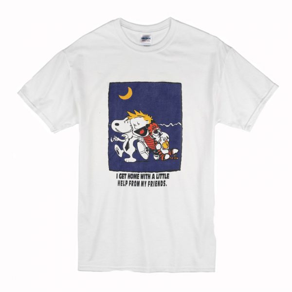 Vintage Calvin & Hobbes I Get Home With A Little Help From My Friends T-Shirt (BSM)