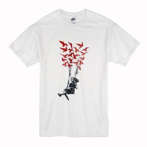 Kid Girl Swing Bird Freedom Balloon Banksy Street Art T-Shirt (BSM)