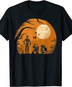 Star Wars Droids Halloween Orange Hue Death Star Portrait T-Shirt AI